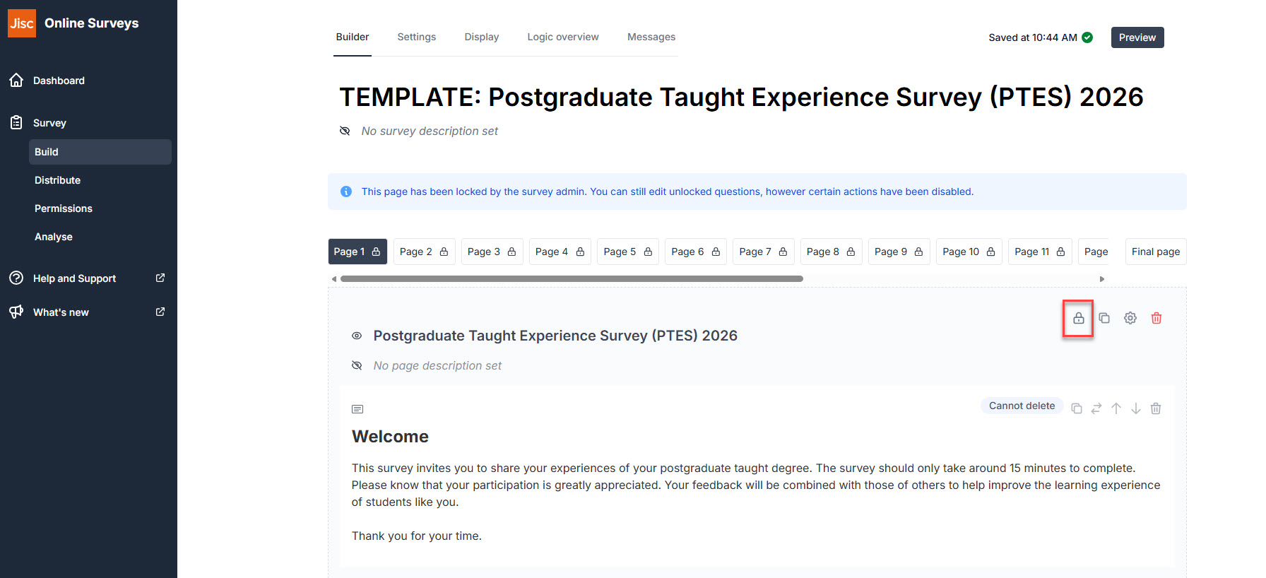 Build dashboard with lock icon highlighted by a square around the icon