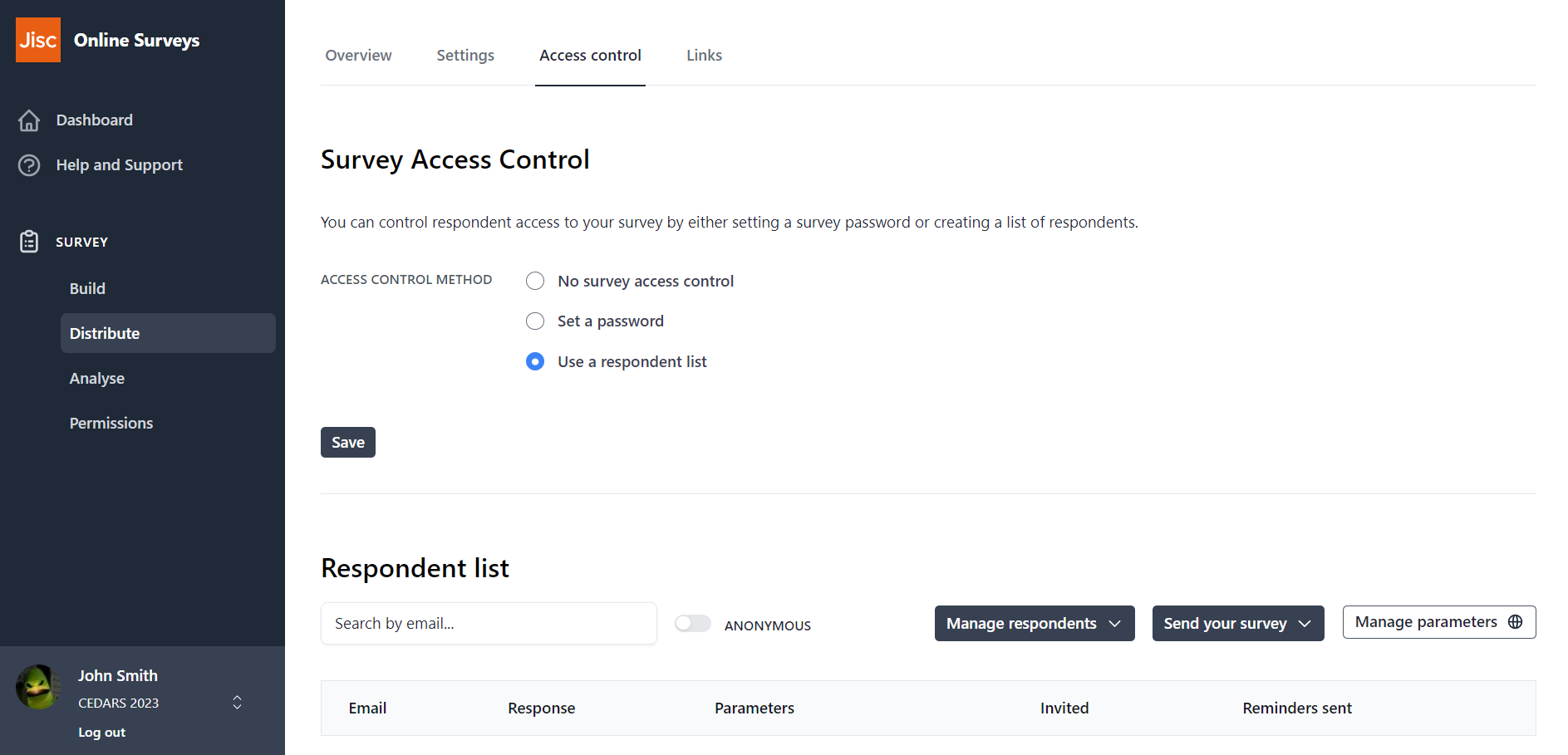 Access control page