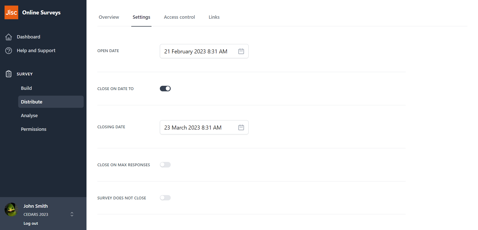 Distribution settings