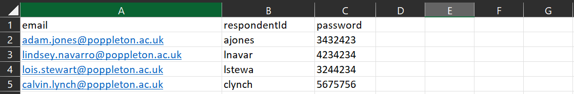 Respondent list in excel