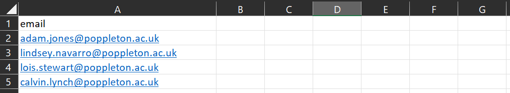 A respondent list in excel