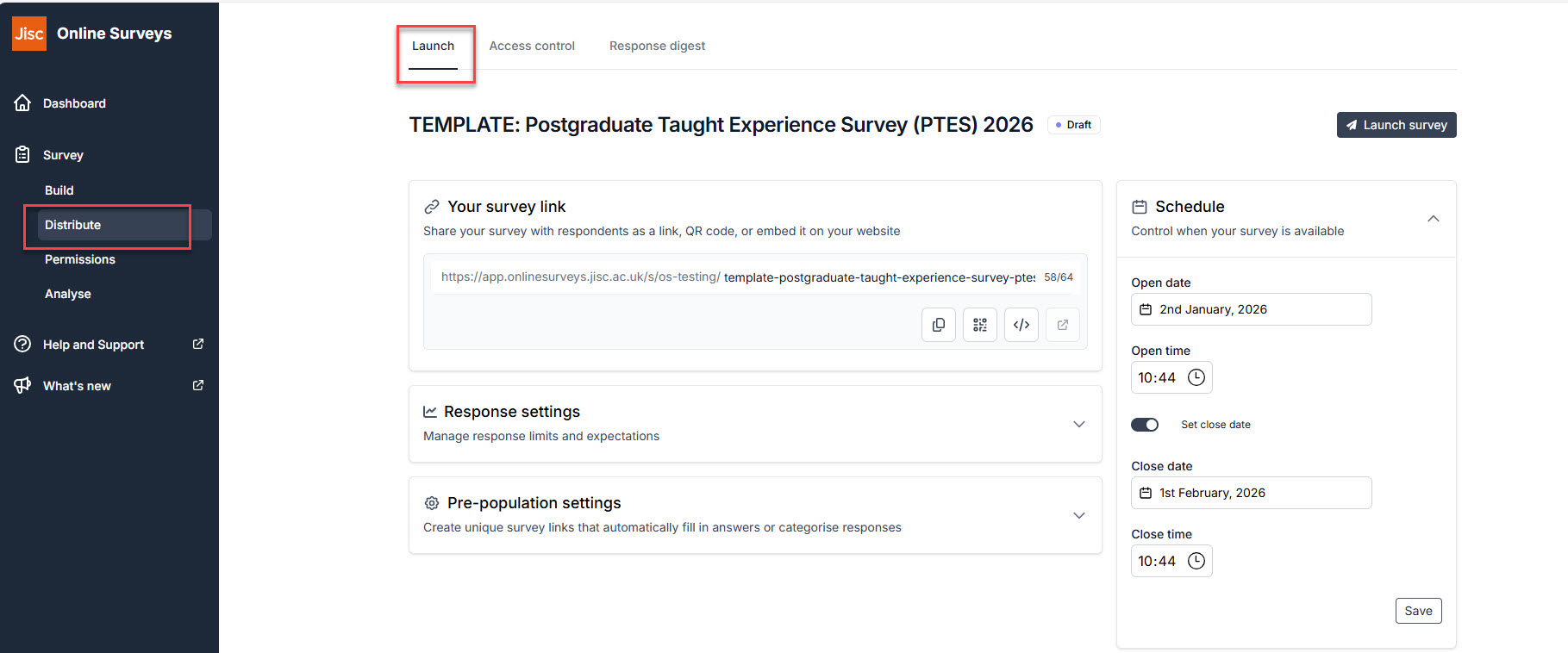 Distribute dashboard showing the launch tab