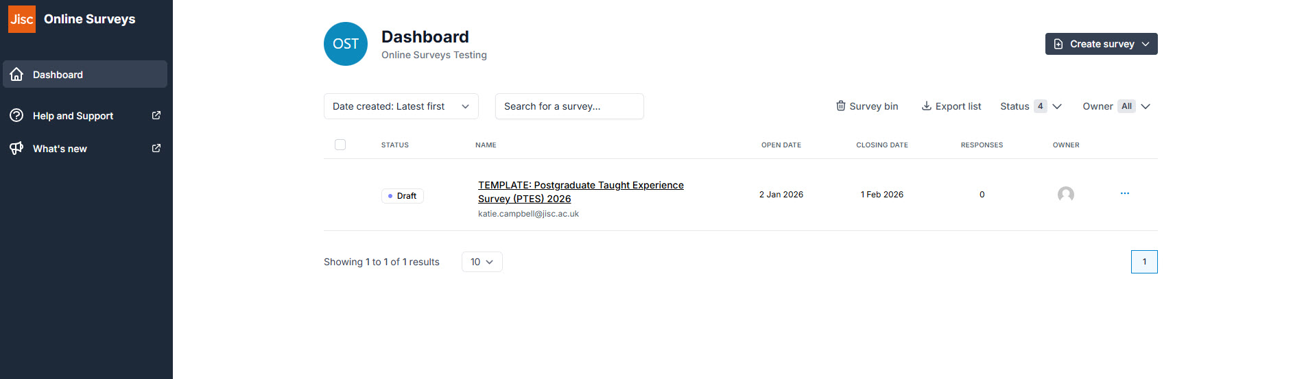 Dashboard showing a successfully accepted PTES template
