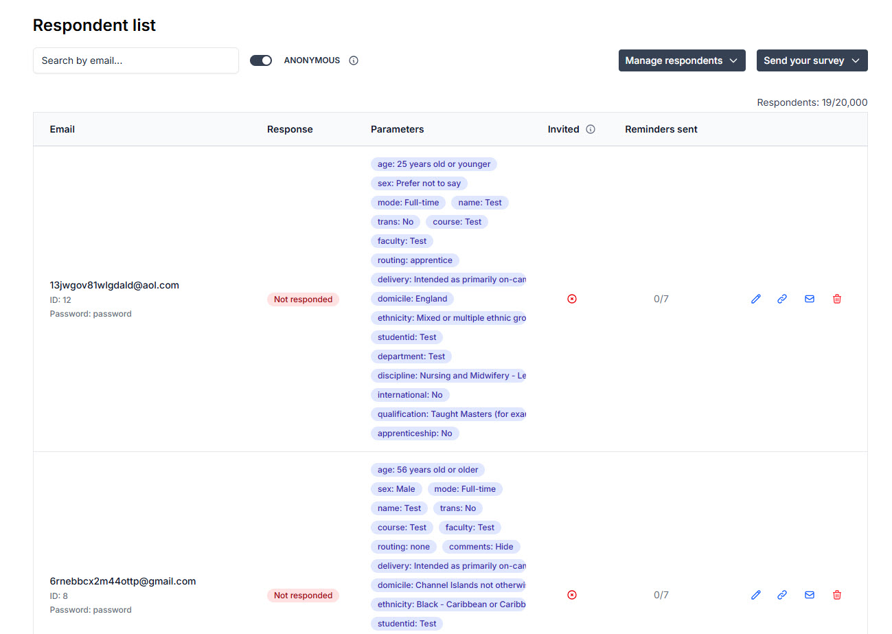 A populated respondent list.