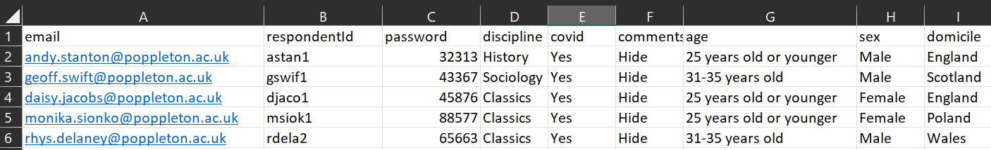 Respondent list csv