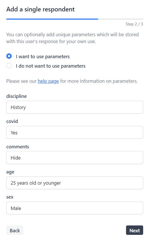 Adding parameters to a single respondent