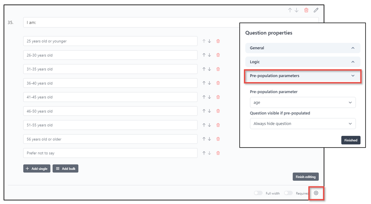 Pre-population parameter settings in question properties