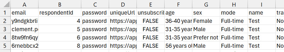 Example of a downloaded respondent list.