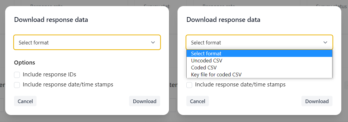 Download response data modal.