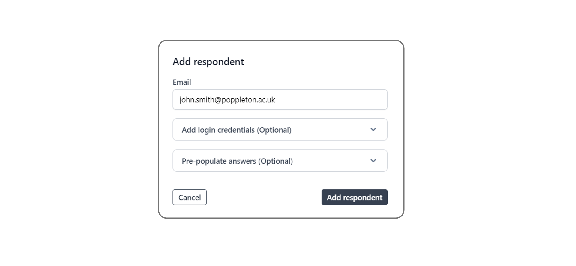 The Add respondent modal