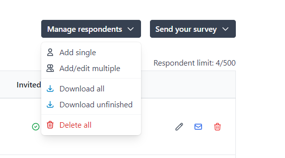 Manage respondents menu.