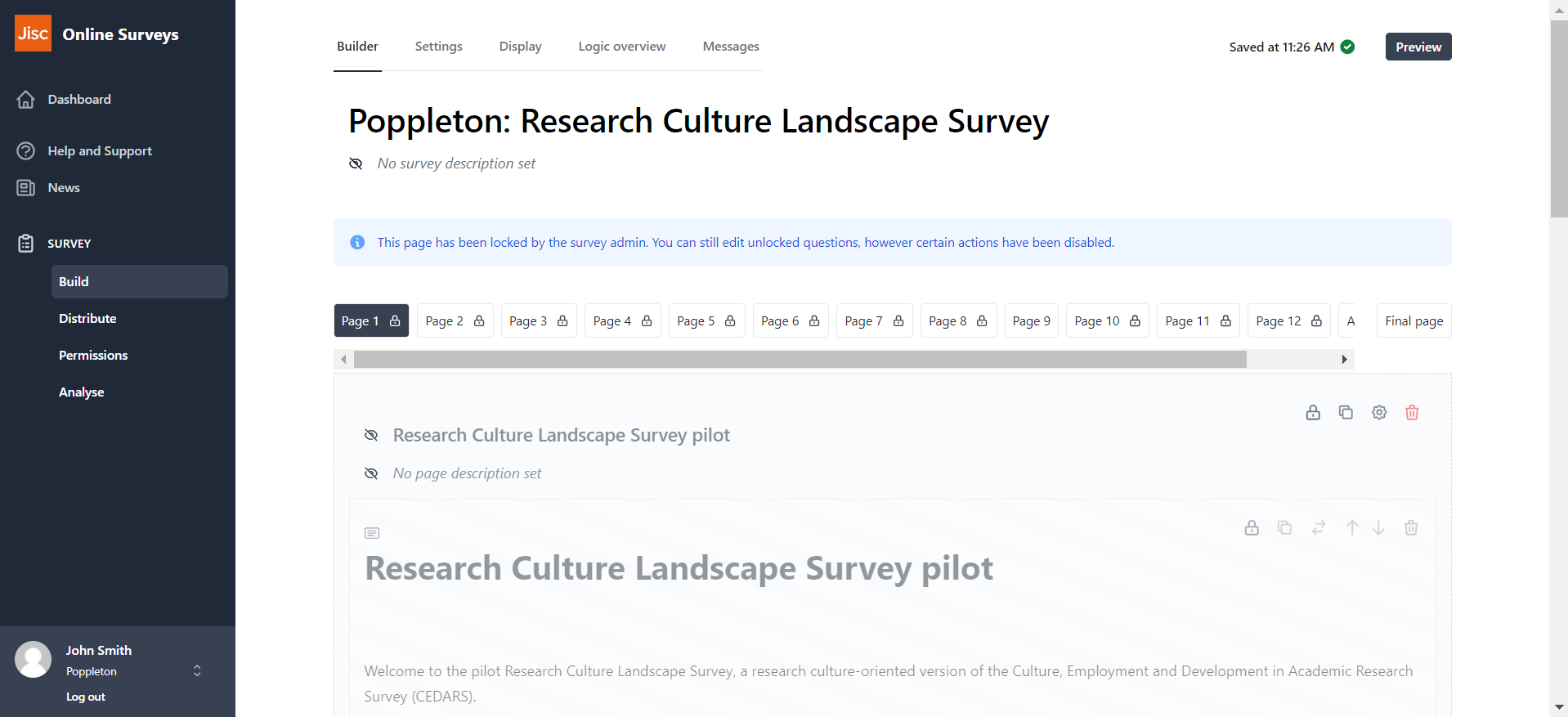 An example of the Research Culture Landscape survey.