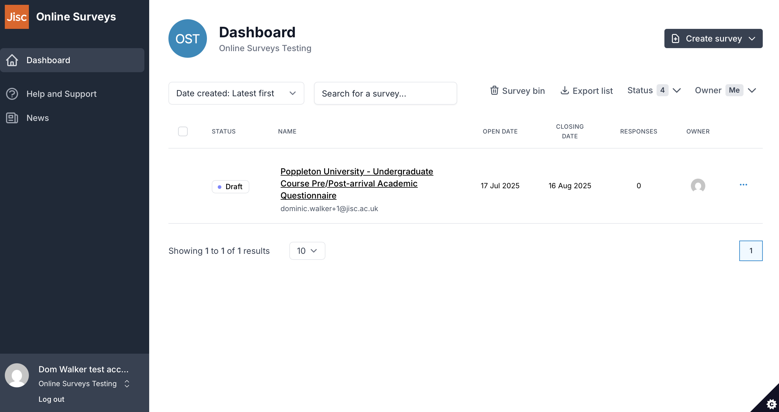 Online Surveys man dashboard where all your surveys will be listed.