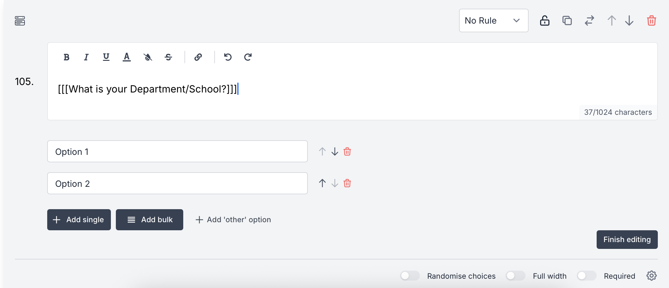 Question editing field 
