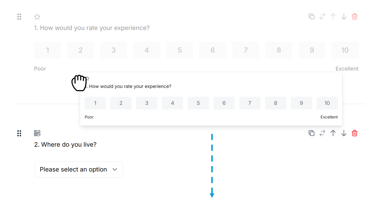 Example of a question being dragged and dropped