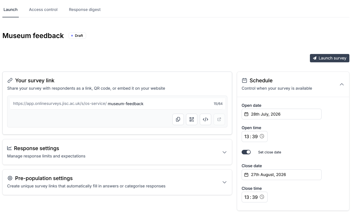 Distribute dialogue box with options for scheduling and URL editing