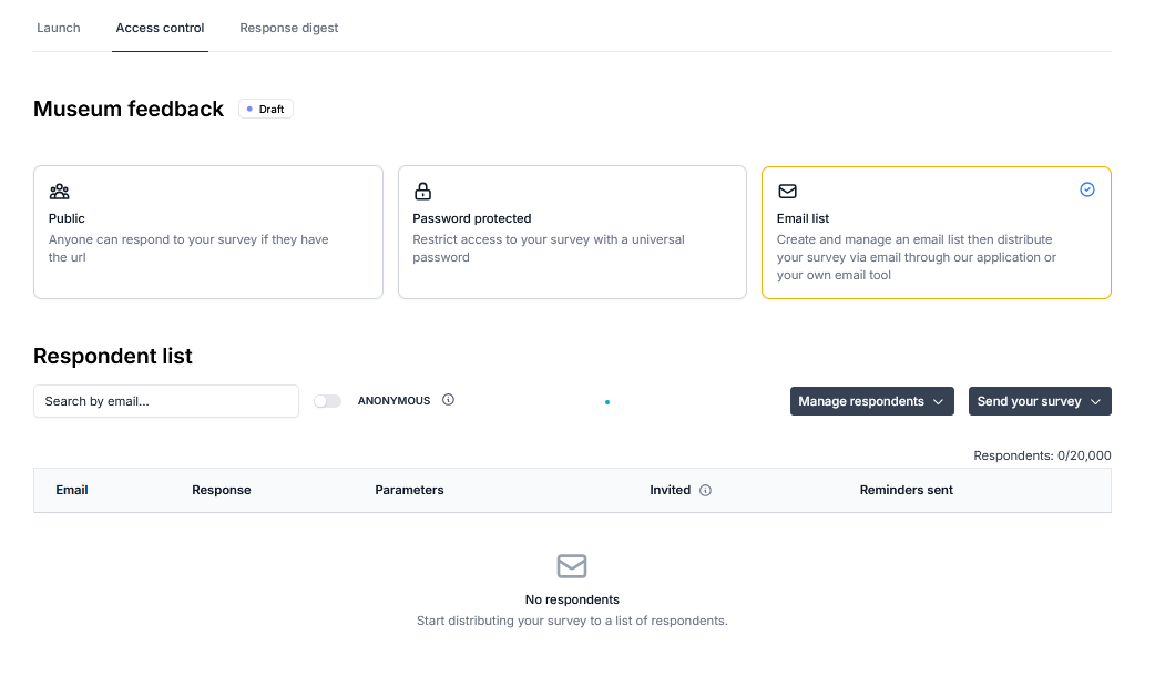 Access control options tab