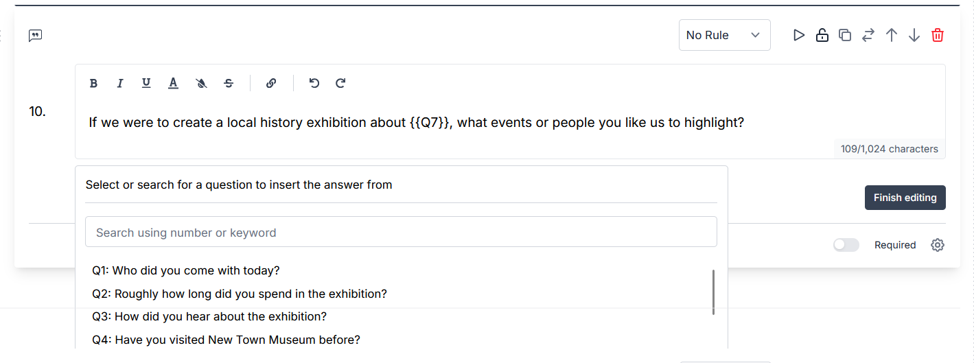 piping dialogue box in lone surveys