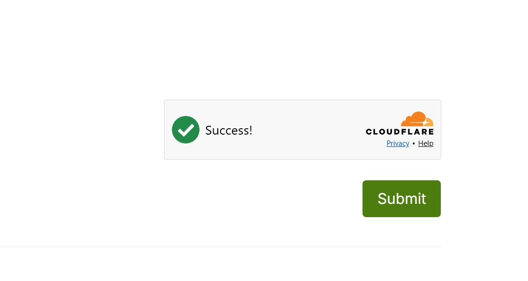 Cloudflare Turnstile above the Submit button on a survey.
