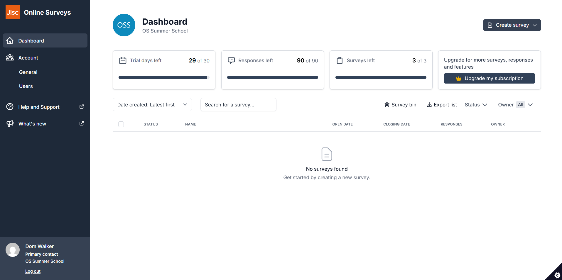 Online Surveys dashboard