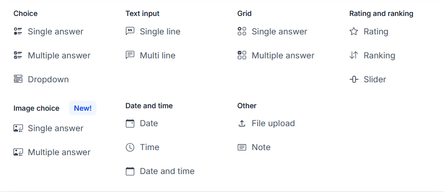 Question type options